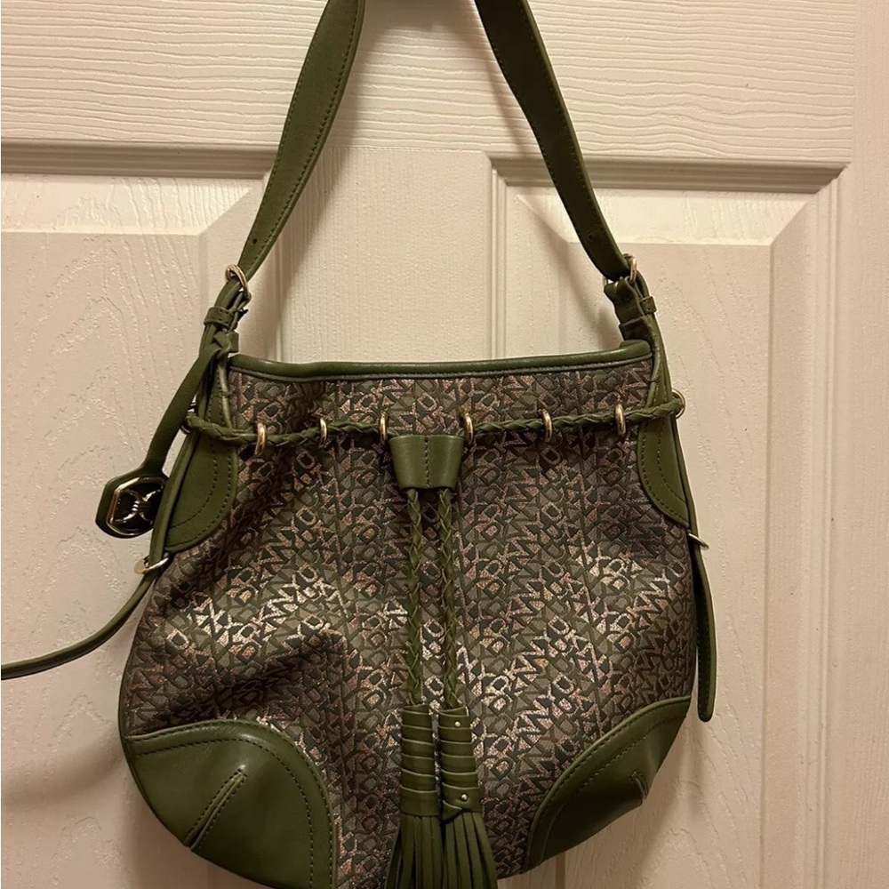 DKNY Vintage Olive & Gold Sig. Monogrammed Shoulder Bag EUC!!